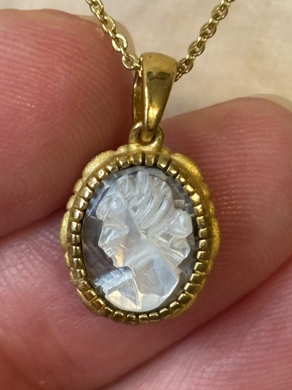 925 Genuine Italian Conch Cameo Pendant Necklace 18k Gold Sterling Silver